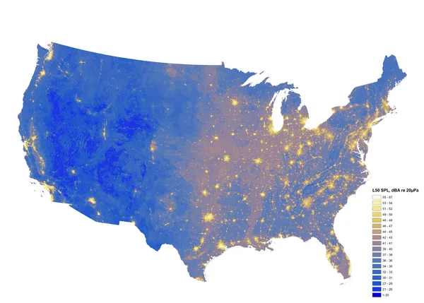 Noise pollution corresponds to population centres