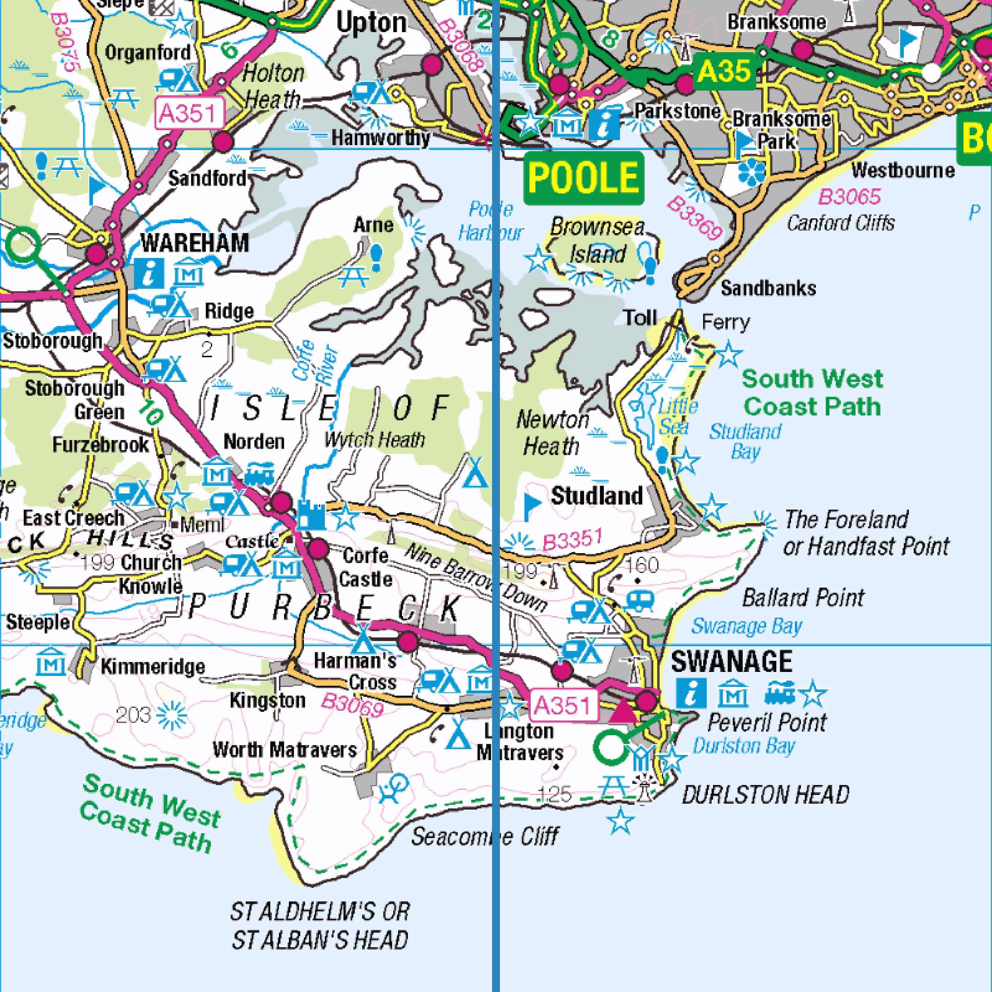 Map showing the triple alignment cutting through the centre of Langton Matravers.