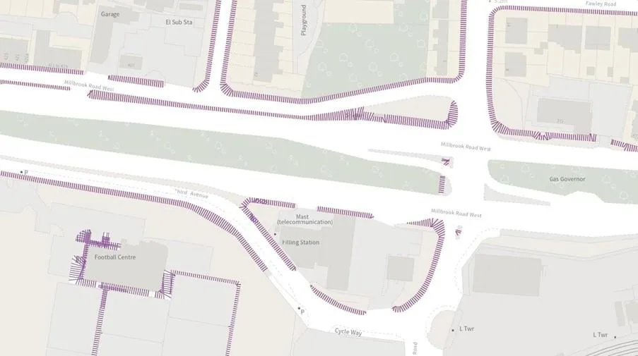The transects that have been clipped to the Path and Pavement polygons.
