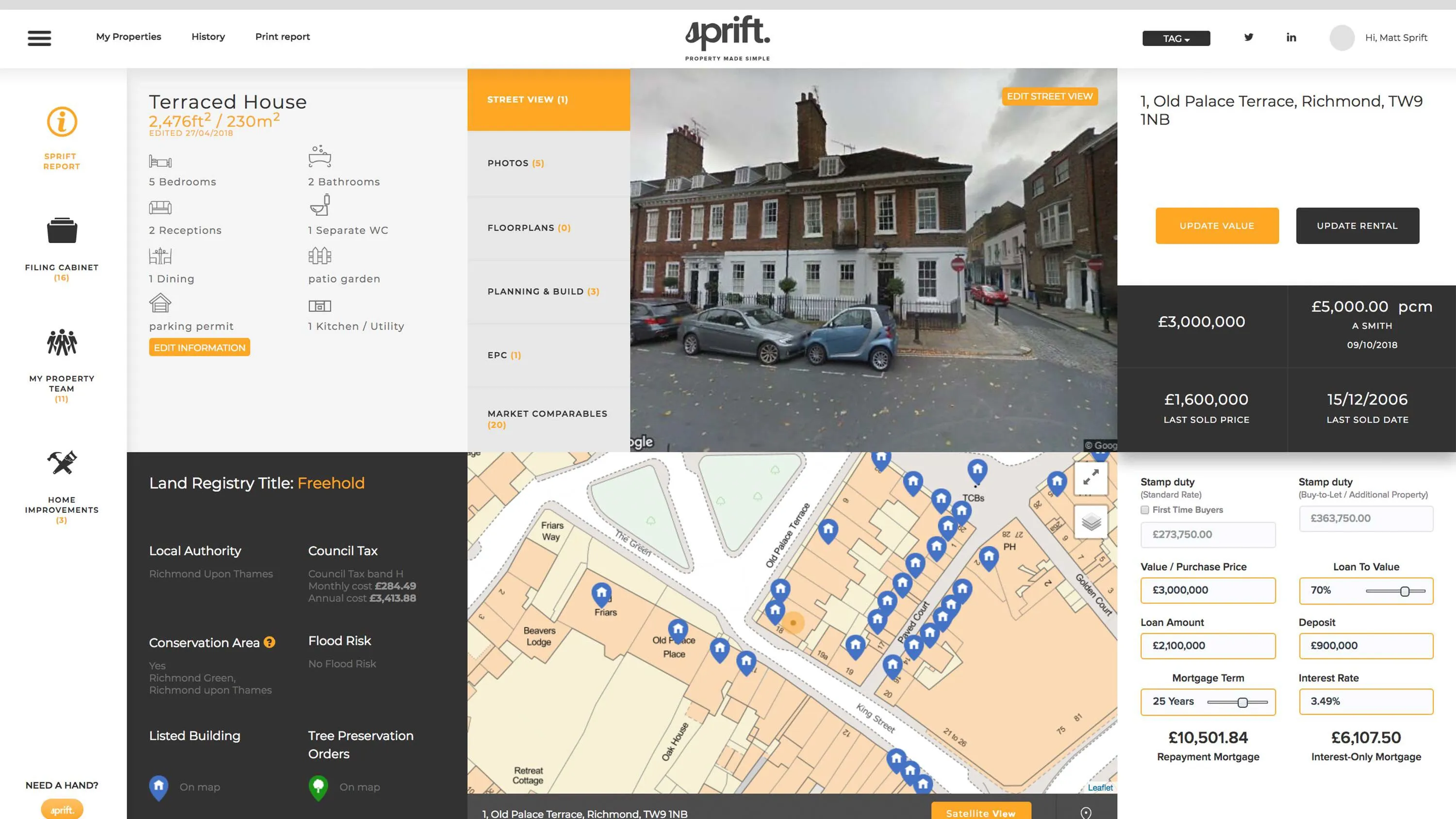 Sprift's datasets overlayed on OS MasterMap