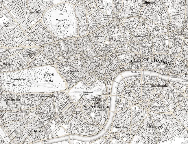 Current OS data used to recreate a 19th century style map of London