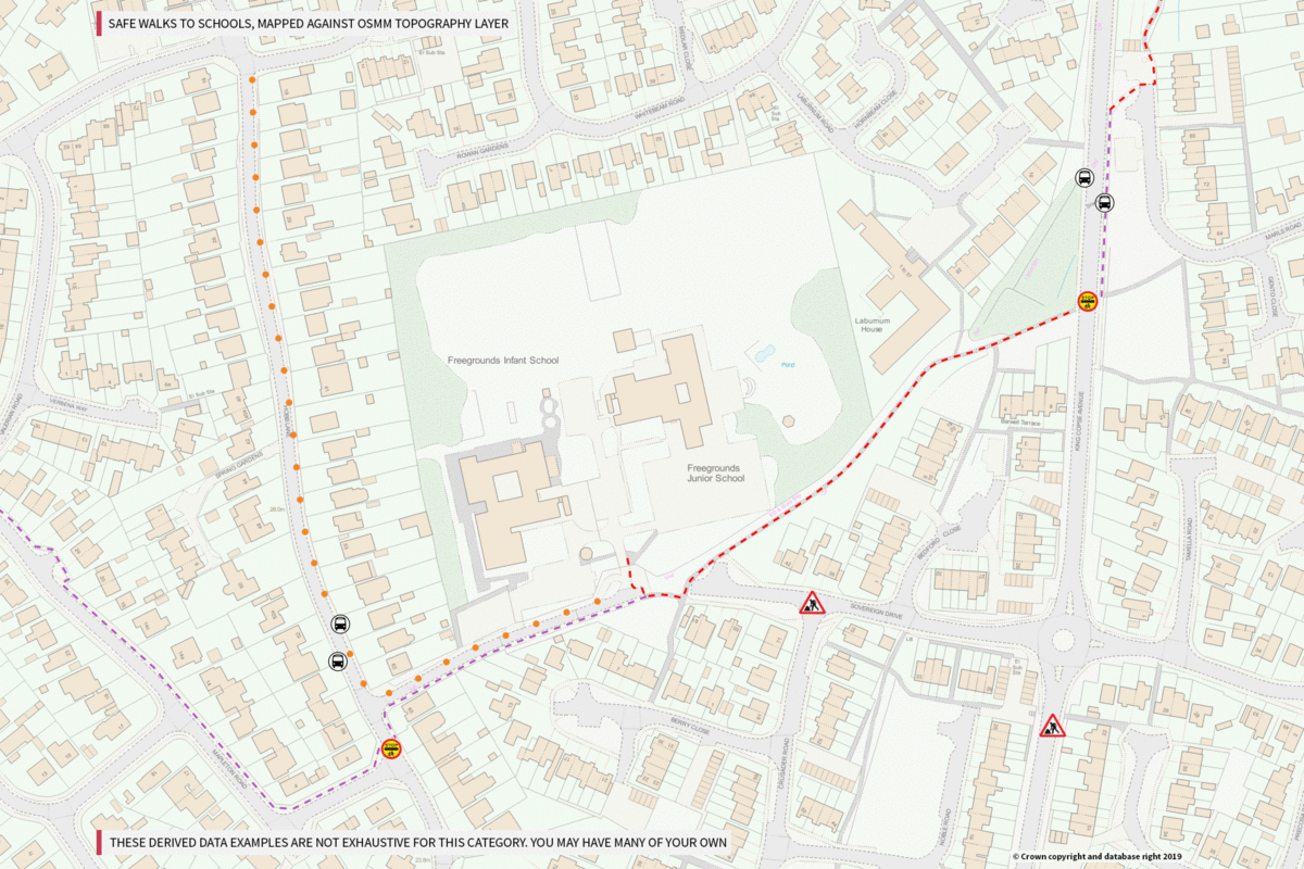 Animated GIF showing a route highlighted over a map background. 