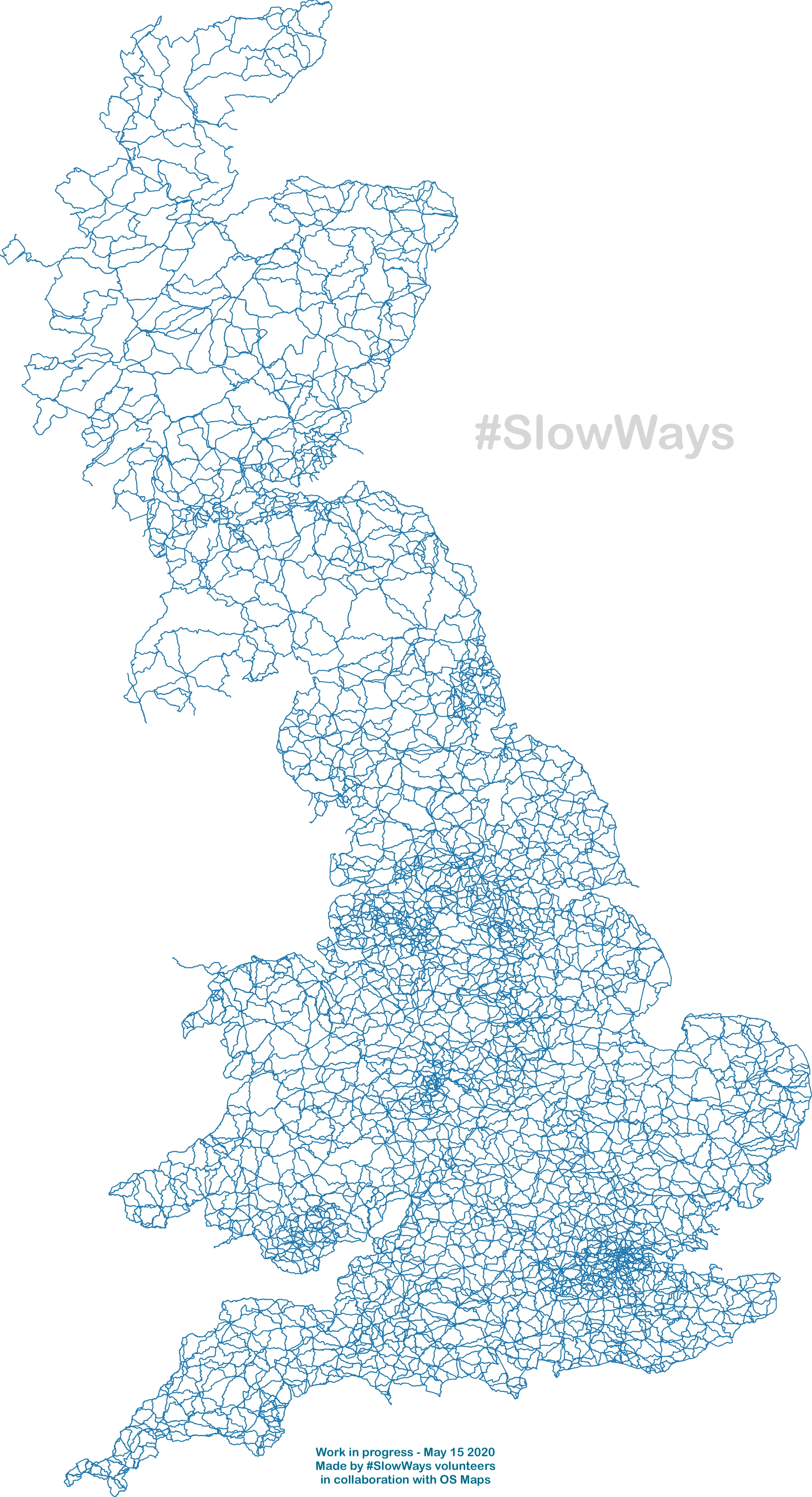 Map of Britain showing Slow Ways routes