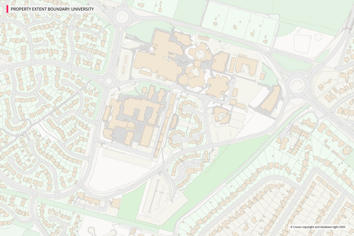 Animated GIF showing a property extent boundary example of a University